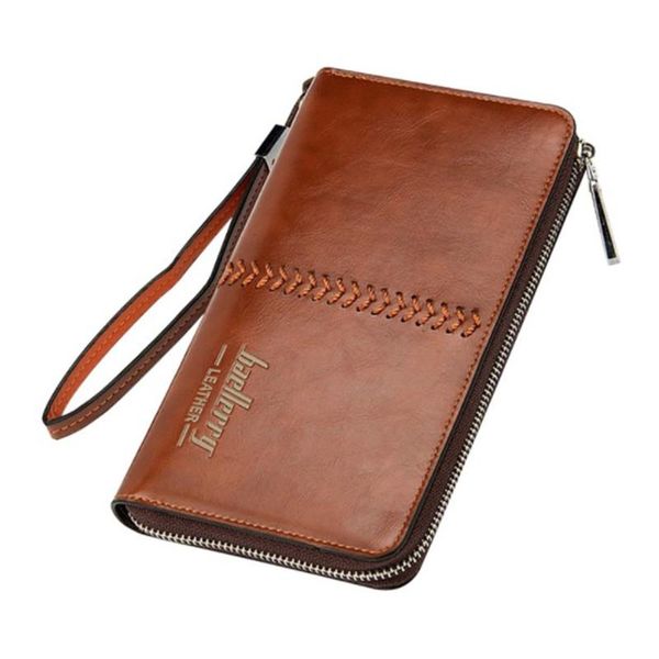 

baellerry leisure male hand bag multi function wallet long zipper grip leather mobile phone business wallets, Red;black