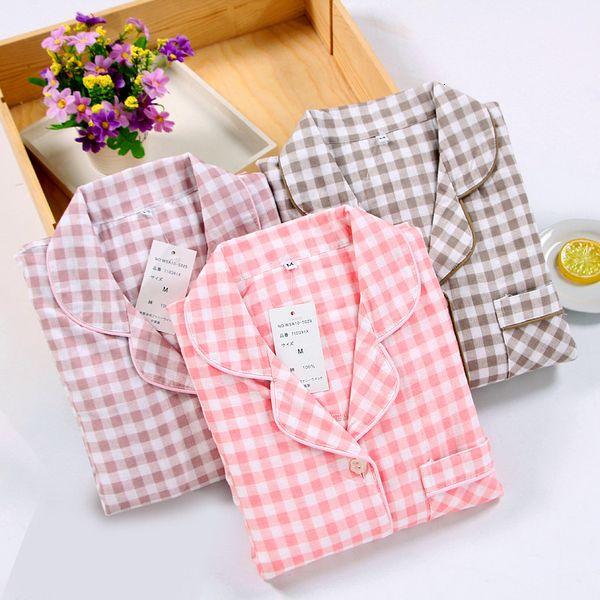 

women's sleepwear pajamas set shirt+pants korea cute full cotton lovers women ladies femme turn-down collar female homewear ucr9, Black;red