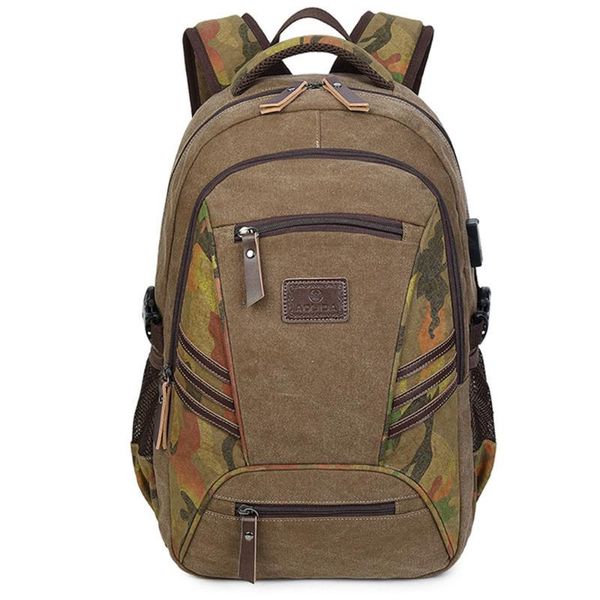 

backpack men charging wear washable canvas bag leisure travel computer camouflage