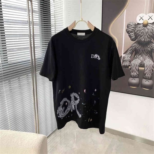 

family 2022 spring and summer new couple letter embroidery casual round neck short sleeve t-shirt men's women's top, White