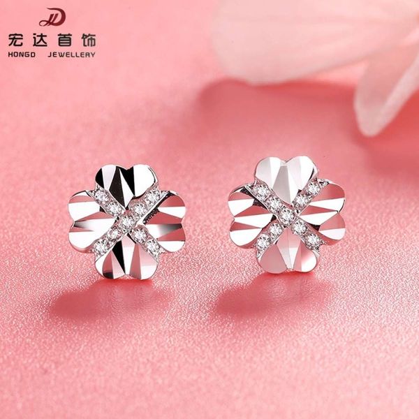 

korean s925 silver lucky clover female peach heart leaf earrings ear accessories, Black