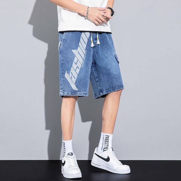 

2021 summer denim casual shorts big size fat straight cotton men's denim shorts capri pants fashion brand, White;black