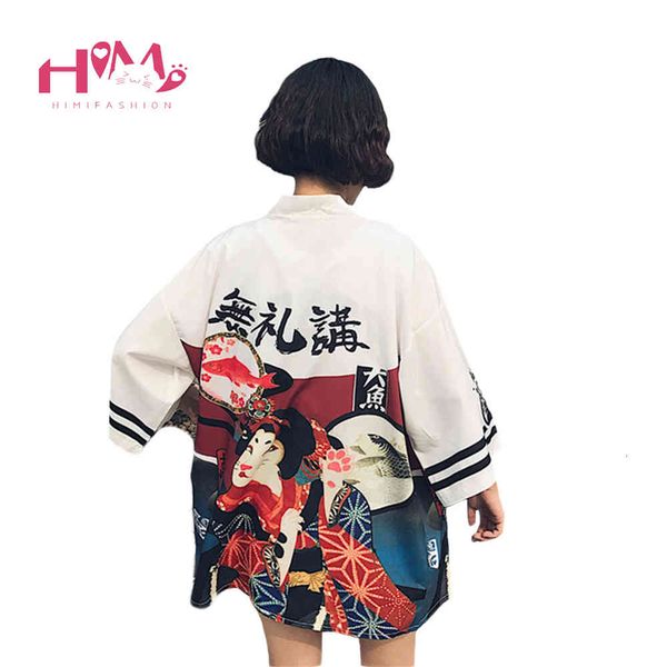 

harajuku fashion women blouses summer vintage streetwear kimono kawaii cardigan sun protection shirts cover up sunscreen top, White;black