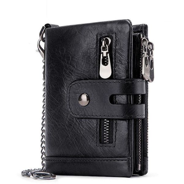 

fashion rfid men's genuine leather wallet casual multi card position holder male coin purse with separable chain wallets, Red;black