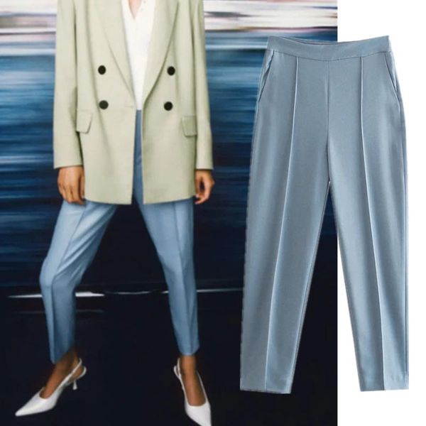 

women's pants & capris maxdutti women high waist straight solid simple trousers england office lady suits pantalones mujer pantalon fem, Black;white