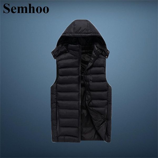 

men's vests winter vest for men down cotton waistbreaker warm thicken hooded casual without sleeves simple male waistcoat, Black;white
