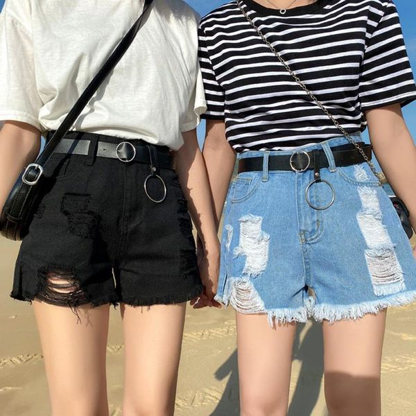 

women's jeans fashion summer denim womens shorts side ripped vintage high waisted for women cool hollow out, Blue