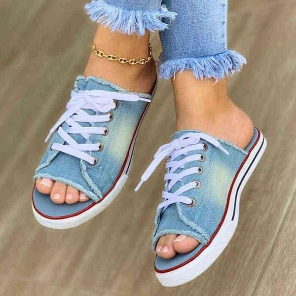 

women's casual female fashion denim beach shoes plus size women canvas slipper woman lace up ladies peep toe new flat, Black