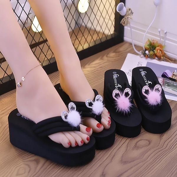 

shoes slippers heels slipers women on a wedge slides shale female beach rubber flip flops low fashion platform high 2021 sabot h, Black