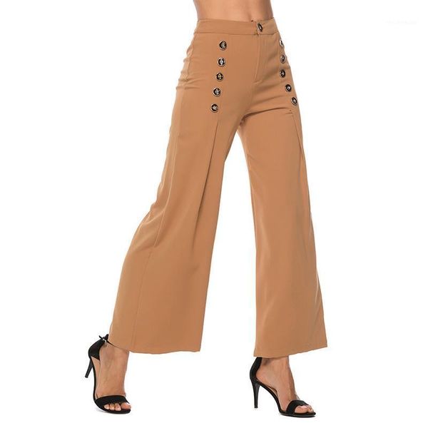 

women's pants & capris high waist wide leg office lady buttons long trousers women plain workwear, Black;white