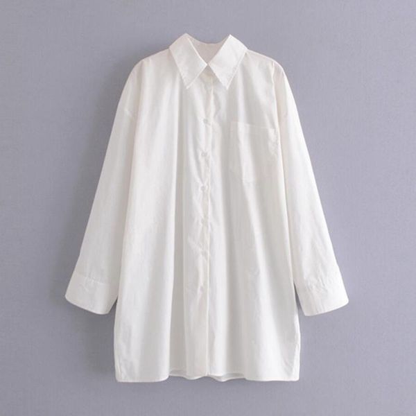 

women's blouses & shirts 2021 women vintage solid color turn down collar oversize smock blouse office lady long sleeve business shirt c, White