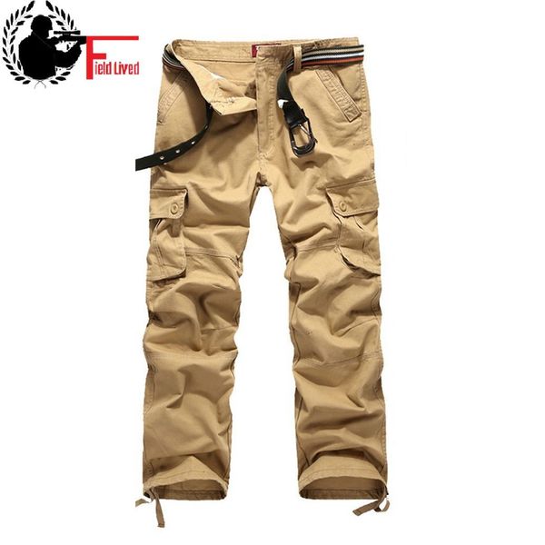 

plus size 30-44 men's cargo pants casual mens pant multi pocket cargos trousers men long pant p45 210518, Black
