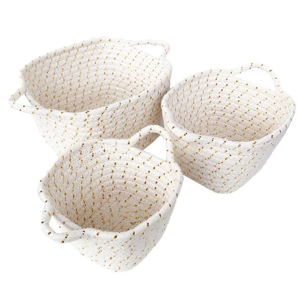 

storage baskets cotton rope organizer decorative woven basket with handles for nursery baby clothes,toy,makeup,set of 3
