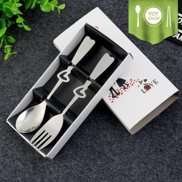 Set di forchette per cucchiai a forma di cuore in acciaio inossidabile Set di forchette per torta di frutta per bambini Insalata Miele Formaggio Scoop Set da tavola per cucina dell'hotel LLA9053