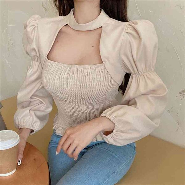 

spring women puff sleeve blouse vintage shirt elegant ladies elastic casual fashion female clothing 210519, White