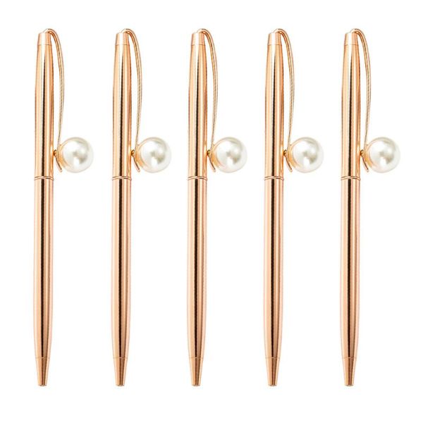 

ballpoint pens 10pcs 8 colors style pearl pen metal roller ballpen school office students wedding gifts rose gold pink purple, Blue;orange