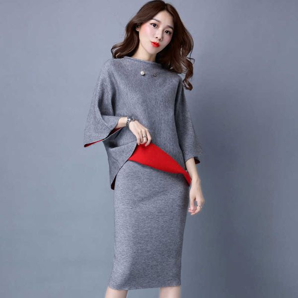 

elegant women two piece set spring autumn female pullover sweater slim skirt knitted suit woman suits clothing ladies 210602, White