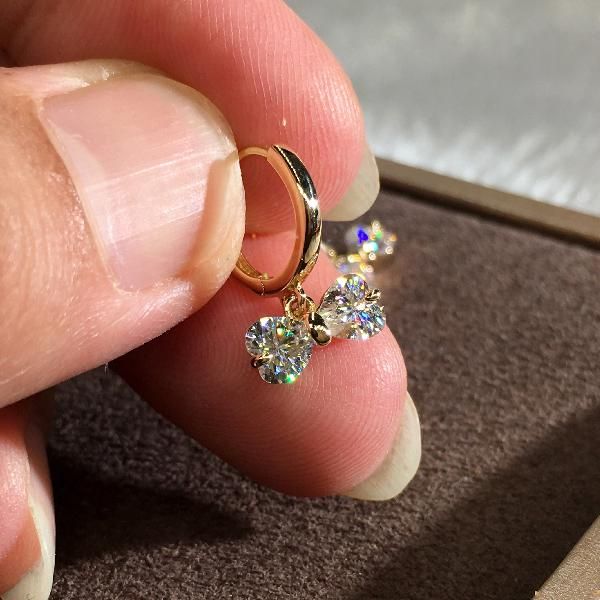 

hoop & huggie cute bowknot bridal crystal earrings charm female white zircon dainty gold silver color wedding for women, Golden;silver