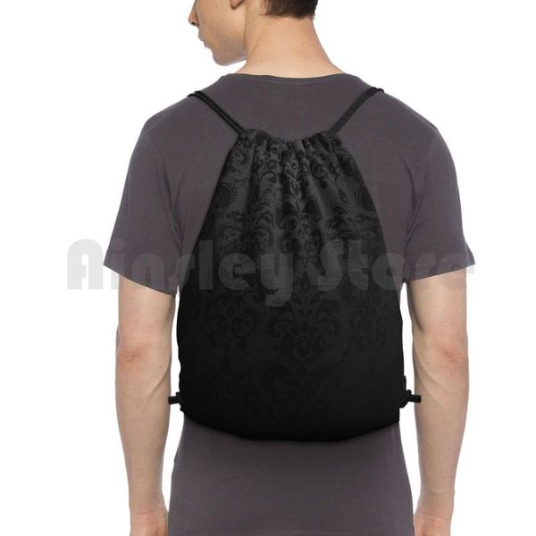 

beautiful black damask backpack drawstring bag riding climbing gym grey ombre lace glitter gray sparkle