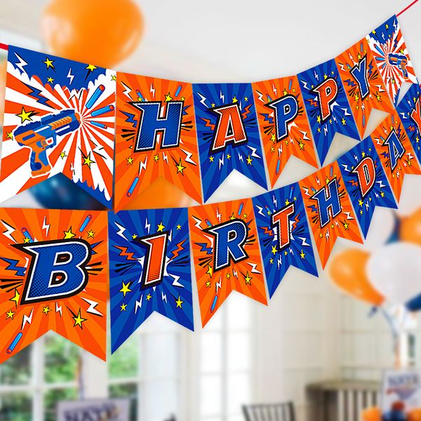 

Dart War Happy Birthday banner for for Nerf Series Blasters Xmas Kid Children Gift for Nerf Party