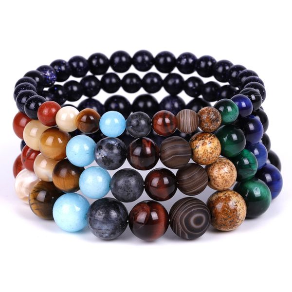 

eight planets beaded bracelets natural stone universe yoga solar chakra bracelet for women men jewelry gifts, Black