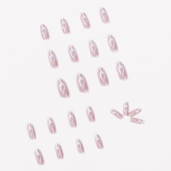 

24pcs white flame nail extension patch false set waterproof art supplies with glue j9 nails, Red;gold