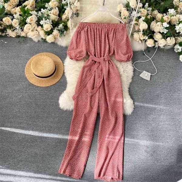 

women fashion slash neck short sleeve jumpsuit autumn high-waisted thin broad-legged overalls clothing p880 210527, Black;white