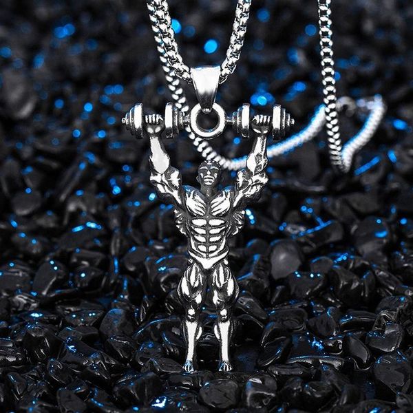 

pendant necklaces 2022 hip hop jewelry muscle men's necklace titanium steel bodybuilding trend for women, Silver