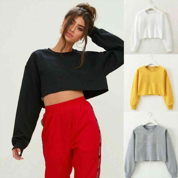 

fashion elegant streetwear casual women hoodie long sleeve jumper sweater crop pullover, Black