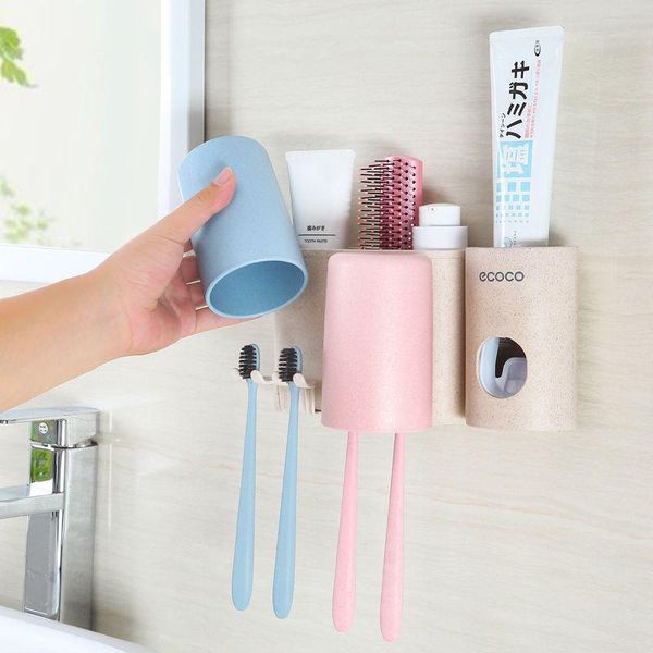 

bath accessory set 1pcs multifunction toothbrush holder family bathroom accessories sets 3 cups storage box household wheat straw washing