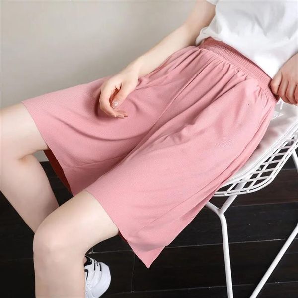 

high waist bermuda pants summer womens shorts pink ice silk thin harajuku fashion knee length wide casual loose beach plus, White;black