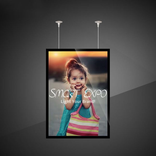 40 * 60см Двойная боковая висит Slim Magnetic Light Box Рекламный дисплей Светодиодный плакат рамка вывеска для хранилища плакаты, отображаемые с набором висителя деревянный пакет