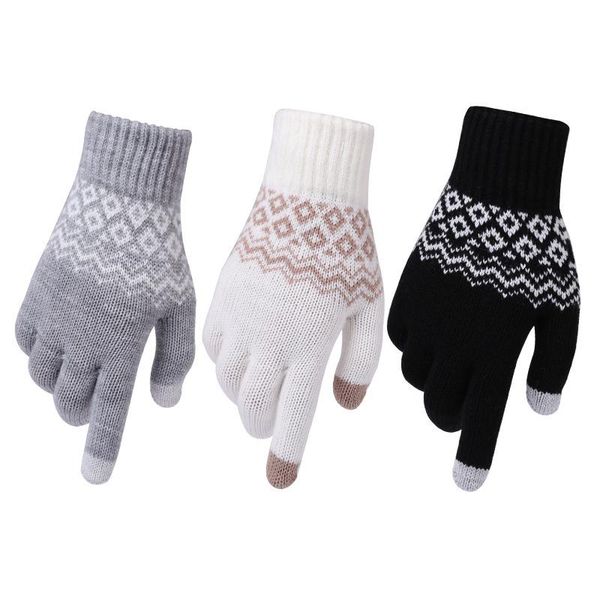 

five fingers gloves warm thick winter touch screen women' cashmere wool knitted solid mittens for mobile phone tablet pad, Blue;gray