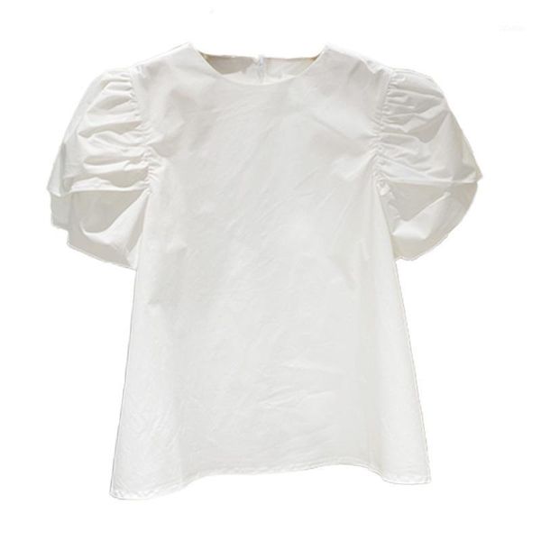 

superaen 2021 summer fashion puff sleeves solid all match o neck shirt casual womens blouse women's blouses & shirts, White