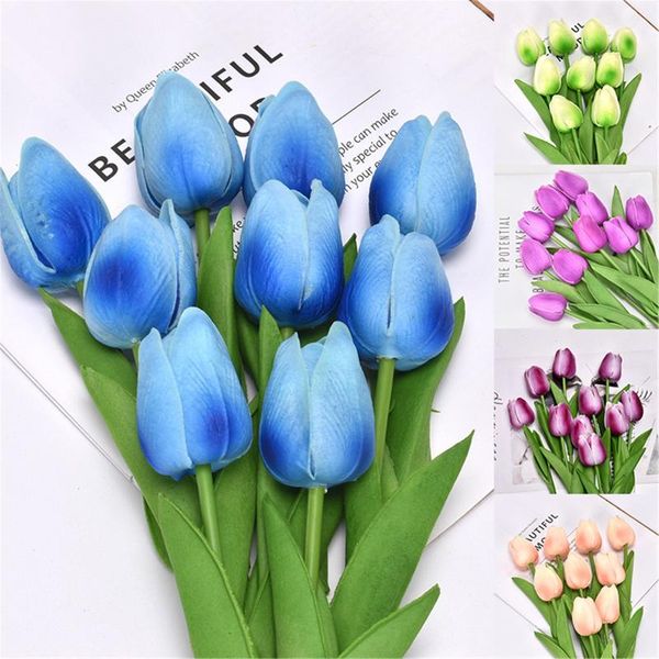 

10pcs tulip artificial flowers real feeling wedding party home outdoor decoration bouquet decorative & wreaths