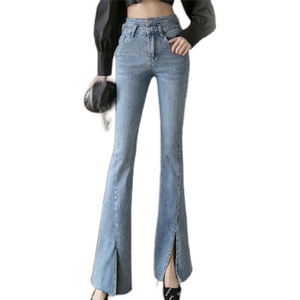 Abbigliamento donna Jeans retrò skinny svasati Pantaloni da donna jeans stretch a gamba larga donna vita alta 210520