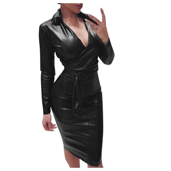 

women ladies leather evening party club v neck midi body dress women's swimwear, White;black