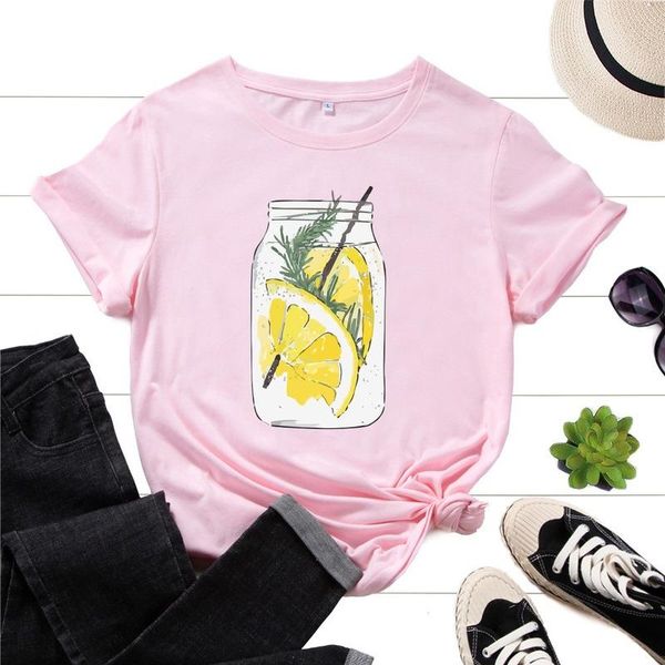 

women's t-shirt summer women 100% cotton short sleeve lemonade print female casual fashion loose t shirt ladies graphice o-neck tee, White