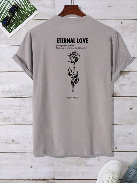 

men slogan and rose graphic tee f4bk#, White;black