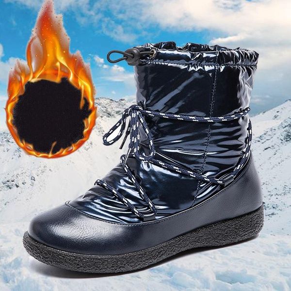 

boots winter waterproof women snow fashion lace-up keep warm outdoor shoes size 35-43, Black
