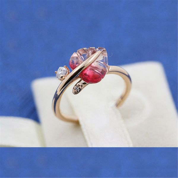 Anello in argento sterling 925 con foglia di vetro di Murano rosa adatto per gioielli Pandora Anello di fidanzamento per amanti del matrimonio