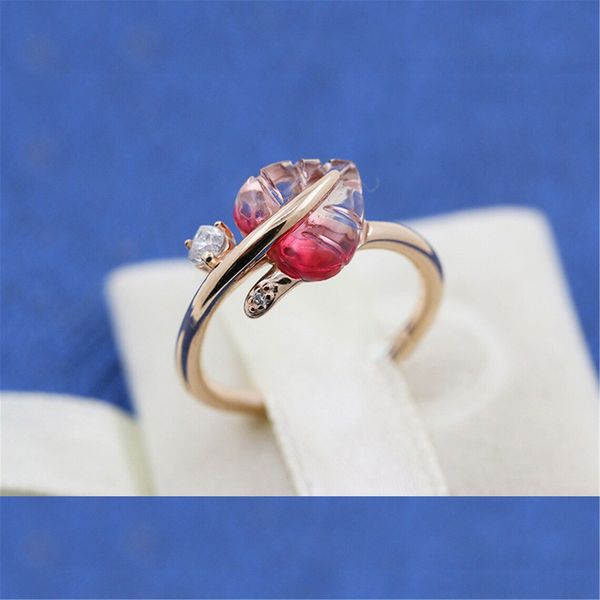 

925 sterling silver pink murano glass leaf ring fit pandora jewelry engagement wedding lovers fashion ring