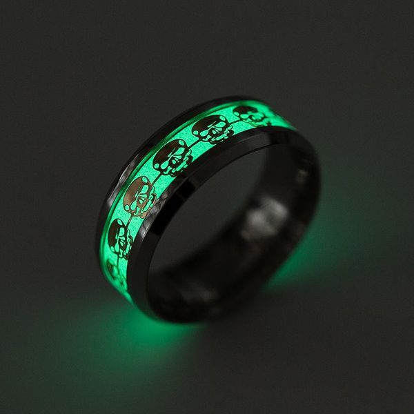 

jewelry luminous skull titanium steel ring men and women classic retro punk creative wedding rings gothic, Slivery;golden