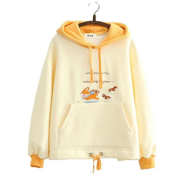 

women's hoodies & sweatshirts fleece hooded sweatshirt 2021 winter cartoon dog embroidery women casual long sleeve pullover loose track, Black