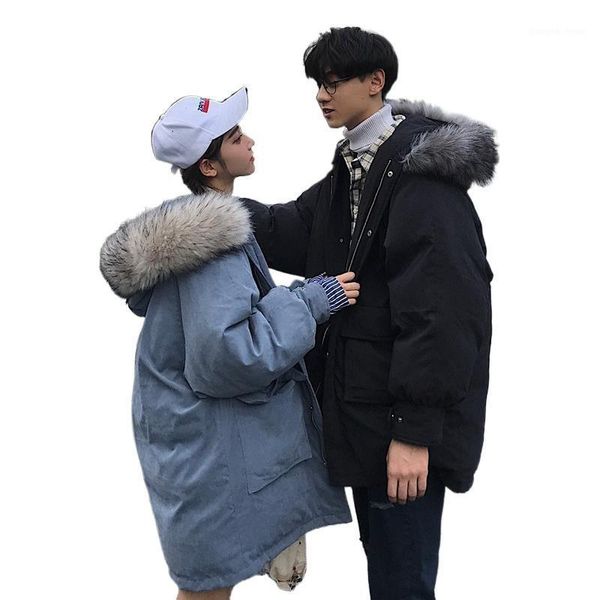 

men's down & parkas lovers' winter coat 2021 cotton trend korean version loose medium and long cotton-padded jacket, Black