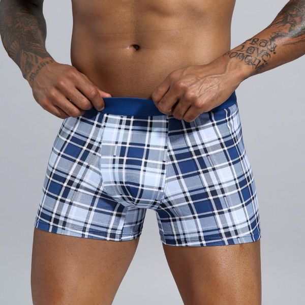 

underpants bonjean plaid boxershorts plus size men's boxers mid-waist underwear cotton for male trunks bj3534, Black;white