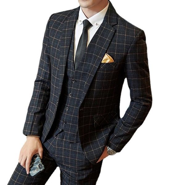 

men's suits & blazers ( blazer + vest pants ) groom wedding dress mens plaid business suit 3 piece sets show party social male stage sl, White;black