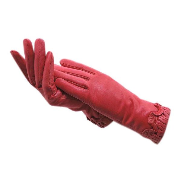 

five fingers gloves winter ladies wrist fashion sheepskin pink warm leather thickened super soft lining driving goatskin long glov, Blue;gray