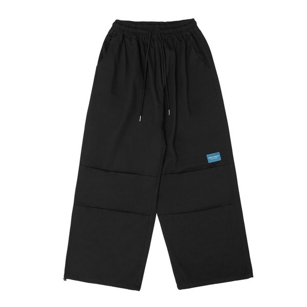 

pants fashionable the stitching solid color loose straight men's high street hip hop brand elastic waist casual trend, Black