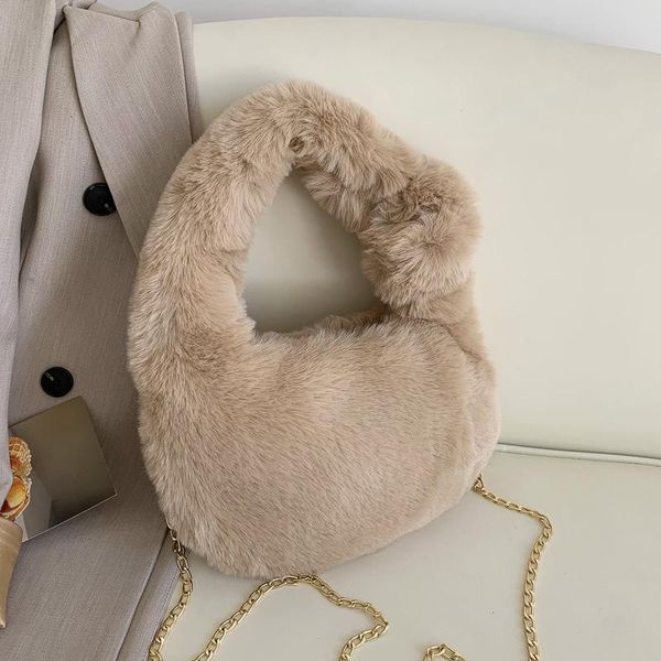 

evening bags winter soft faux fur shoulder crossbody for women small tote bag fashion lady chain handbags and purses